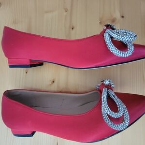 Elegant Red Flats with Rhinestone Detail
